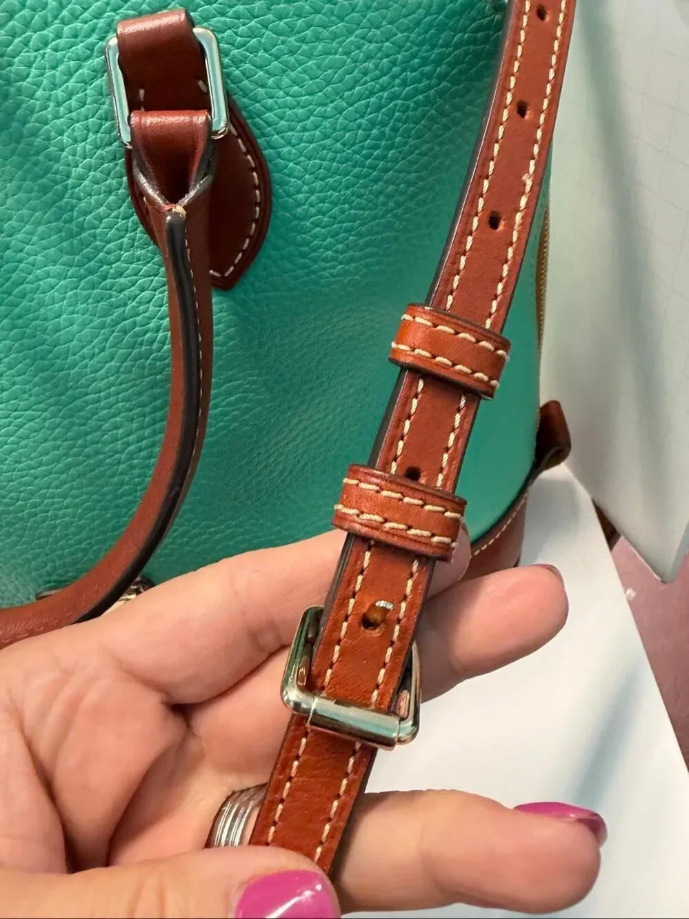 Dooney & Bourke Pebble Grain Zip Satchel Teal Green Leather Shoulder Bag